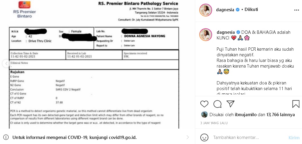 Donna Agnesia Ungkap Kunci Sembuh dari Covid-19, Intip Juga Ungkapan Bahagia Darius Sinathrya