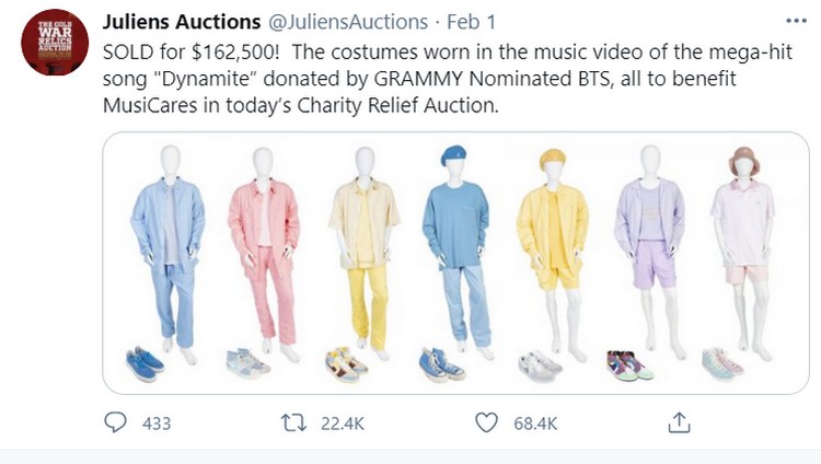 BTS Lelang Busana di MV \'Dynamite\' Senilai Rp 2,2 Miliar untuk Badan Amal Recording Academy