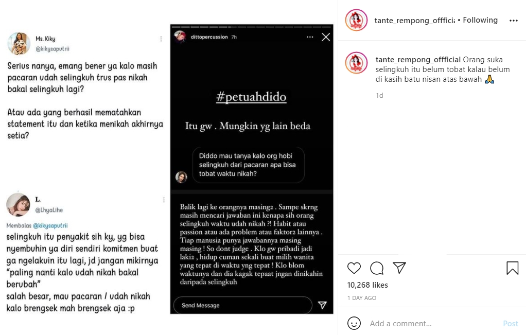 Ditanya Pendapat Soal Orang Hobi Selingkuh, Ditto Suami Ayudia Bing Slamet Beri Jawaban Bijak Ini