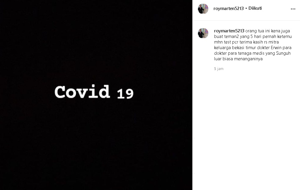 Positif Covid-19, Roy Marten Minta Orang yang Sempat Kontak Dengannya Jalani Tes PCR