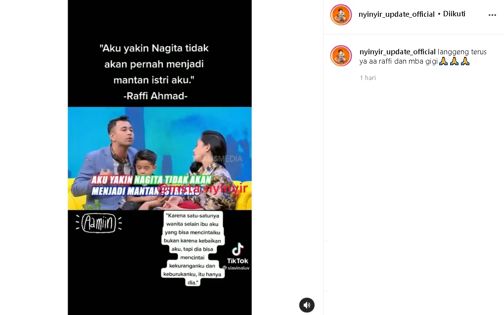 Ucapan Romantis Raffi Ahmad Yakini Nagita Slavina Tak Akan Pernah Jadi Mantan Istrinya, Bikin Haru