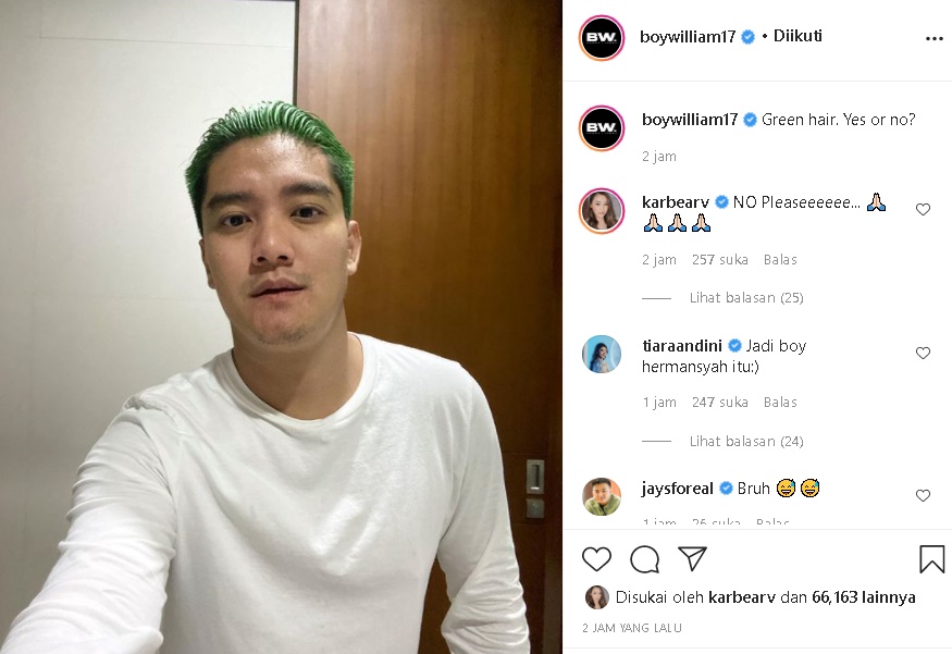 Boy William Pamer Penampilan Beda dengan Rambut Hijau Bikin Heboh, Komentar Tunangan Cantik Disorot