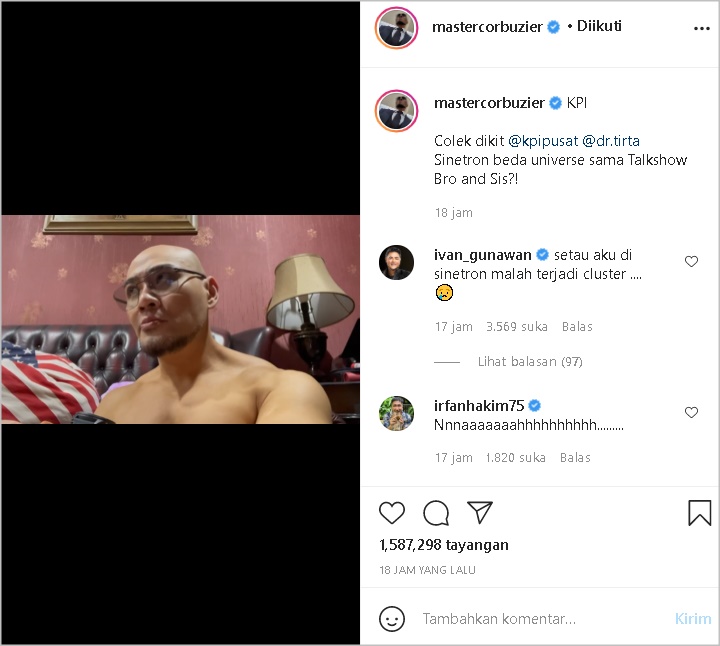 Colek KPI, Deddy Corbuzier Soroti Penggunaan Masker di Talkshow dan Sinetron Tegaskan Bukan Iri