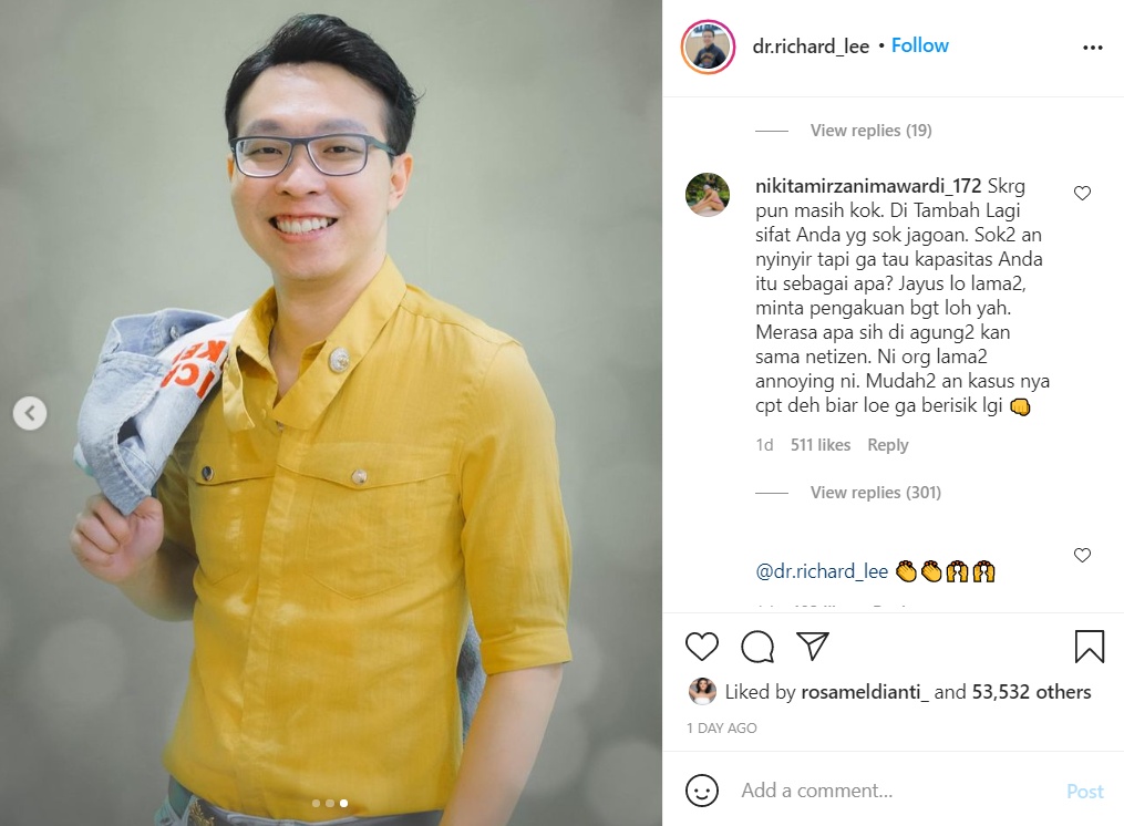 Nikita Mirzani Mendadak Semprot dr Richard Lee di Media Sosial: Jayus Lama-lama!