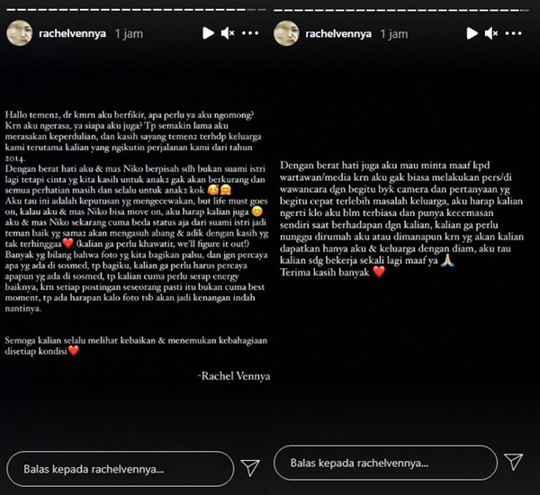 Sudah Cerai, Rachel Vennya & Niko Al Hakim Janji Bakal Jadi Teman Baik Hingga Asuh Anak Bersama