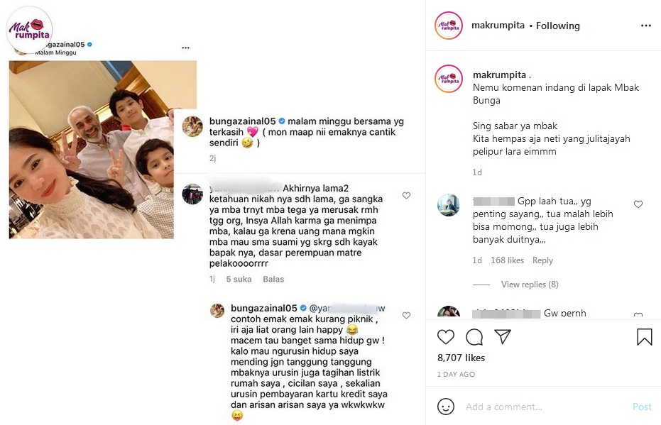 Kembali Disindir Matre dan Pelakor, Bunga Zainal Balas Telak Begini