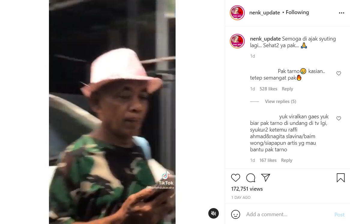 Viral Pria Diduga Pak Tarno Tampil Sederhana Jalan Kaki, Netter Kompak Minta Bantuan Rekan Artis