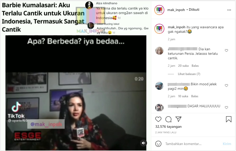 Barbie Kumalasari Kena Sentil Usai Sesumbar Sebut Dirinya Terlalu Cantik untuk Ukuran Indonesia