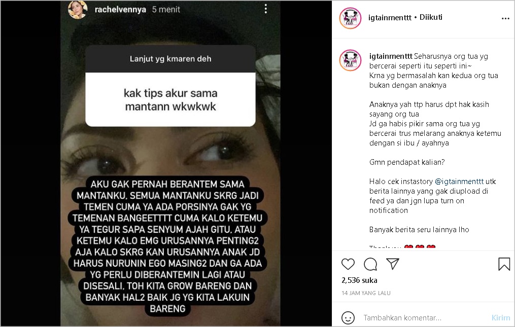Rachel Vennya Berbagi Tips Akur dengan Mantan, Ungkap Hal yang Dilakukan Saat Bertemu