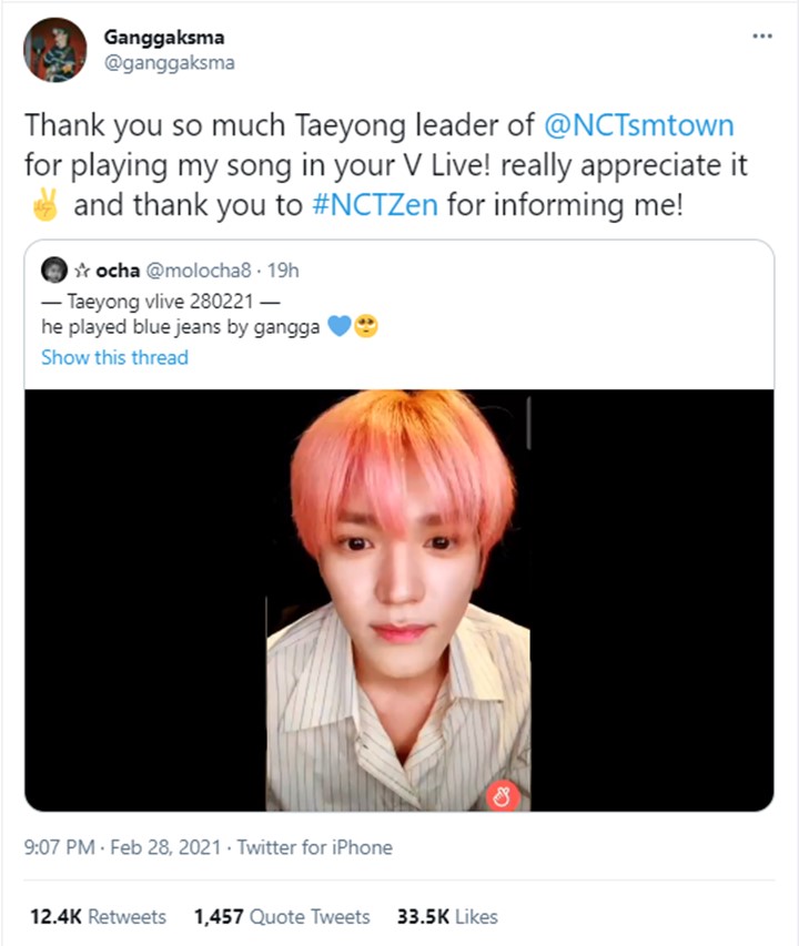 Bikin Heboh, Taeyong NCT Putar Lagu \'Blue Jeans\' Milik Penyanyi Indonesia