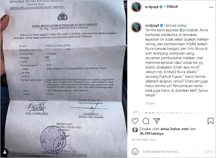 Berang, Nora Alexandra Lapor Polisi Usai Difitnah Jadi Perempuan Kesepian