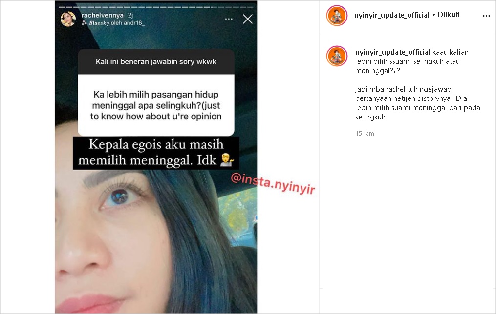 Ditanya Lebih Pilih Pasangan Meninggal Atau Selingkuh, Jawaban Rachel Vennya Begini