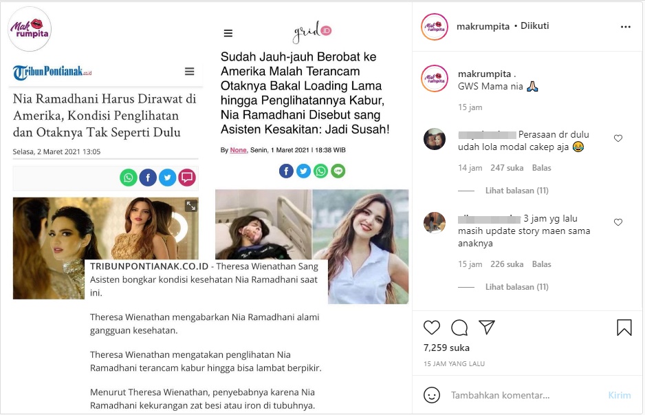 Nia Ramadhani Disebut Idap Sakit Serius Hingga Alami Gangguan Penglihatan, Malah Dikomentari Nyinyir