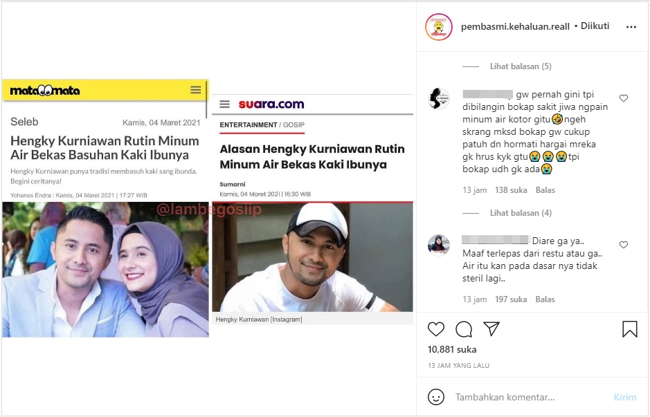 Hengky Kurniawan Akui Rutin Minum Air Bekas Kaki Ibunya, Malah Tuai Kontra