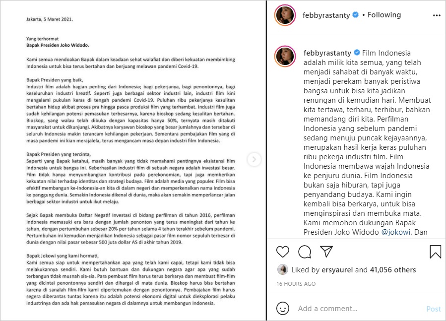 Baim Wong Hingga Pevita Pearce-Febby Rastanty Ikut Surati Jokowi, Singgung Nasib Perfilman Indonesia