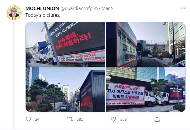 Fans Kirim Truk Protes ke Big Hit Agar Segera Tutup Blogs yang Dianggap Lecehkan Jimin BTS