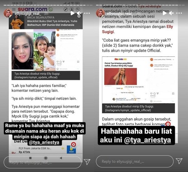 Ely Sugigi Ikut Tanggapi Soal Wajah Tya Ariestya yang Mendadak Disebut Mirip dengan Dirinya