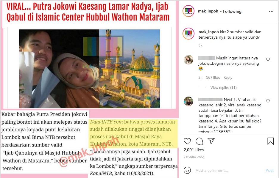 Sempat Dibantah, Kini Heboh Beredar Rumor Kaesang Sudah Lamar Nadya Arifta