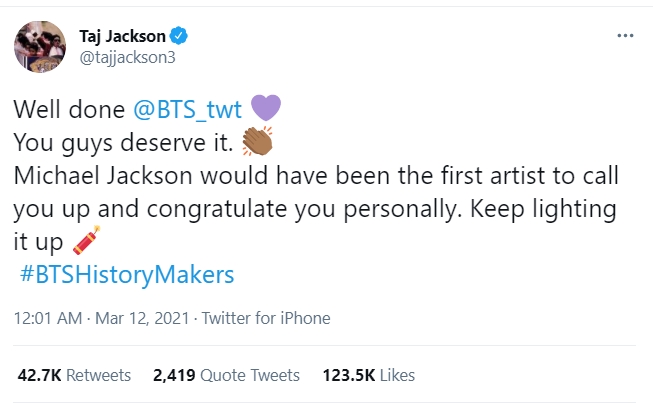 Samai Prestasi Michael Jackson, BTS Dapat Ucapan Selamat dari Keponakan Sang King of Pop
