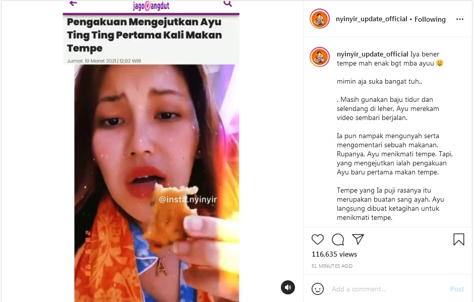 Heboh Ayu Ting Ting Ngaku Baru Pertama Kali Makan Tempe, Malah Dinyinyiri