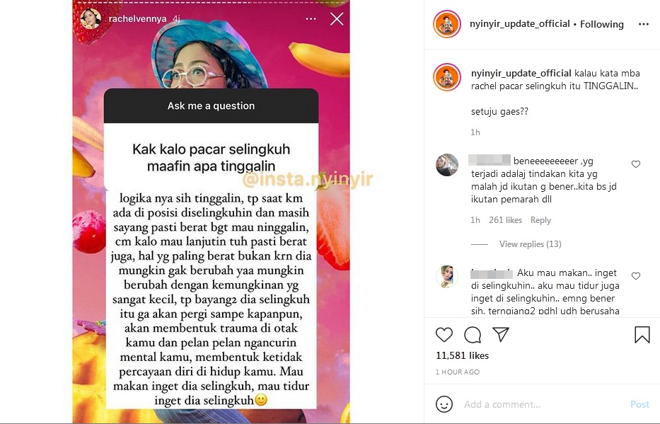 Ditanya Soal Selingkuh, Jawaban Rachel Vennya Malah Disebut Curhat