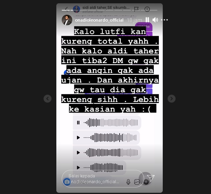 Onadio Leonardo Mendadak Kasihan ke Aldi Taher Usai Tiba-tiba Dapat DM, Bongkar Isi Pesannya