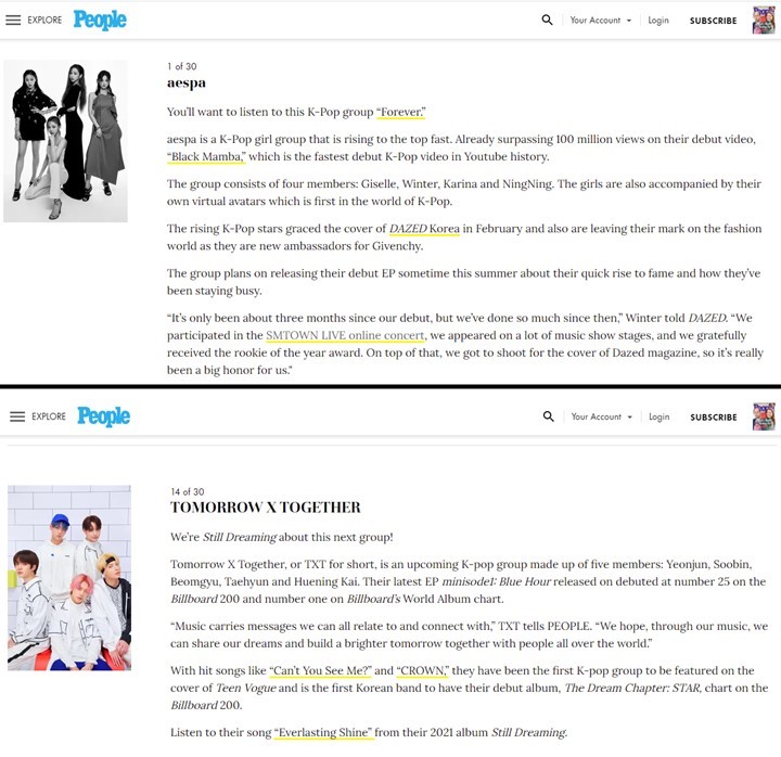 TXT dan aespa Masuk Daftar 30 Artis Global Sedang Naik Daun versi Majalah People