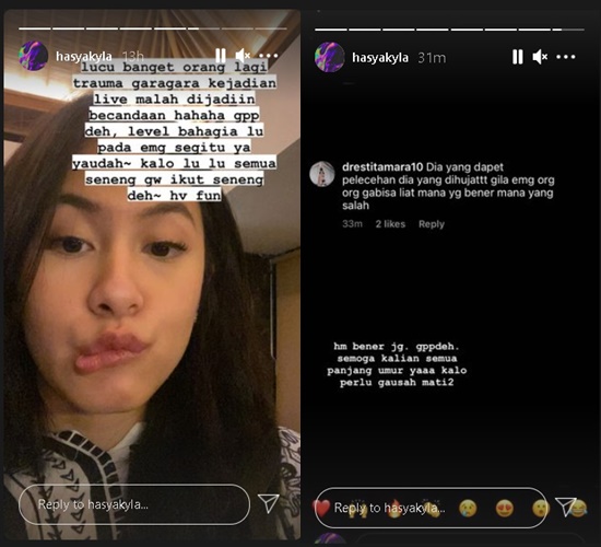 Hasyakyla Utami Dapat Pelecehan Saat Live IG Malah Dijadikan Candaan, Kakak Adisthy Zara Bereaksi