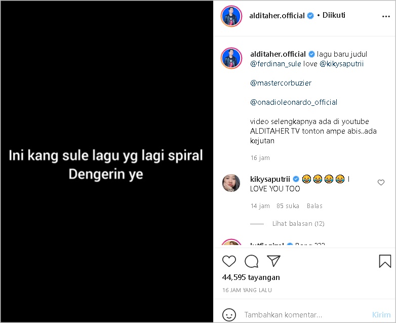 Aldi Taher Bikin Lagu Lagi Kini Singgung Nama Kiky Saputri dan Sule, Dituding Netter Minta Di-roasting