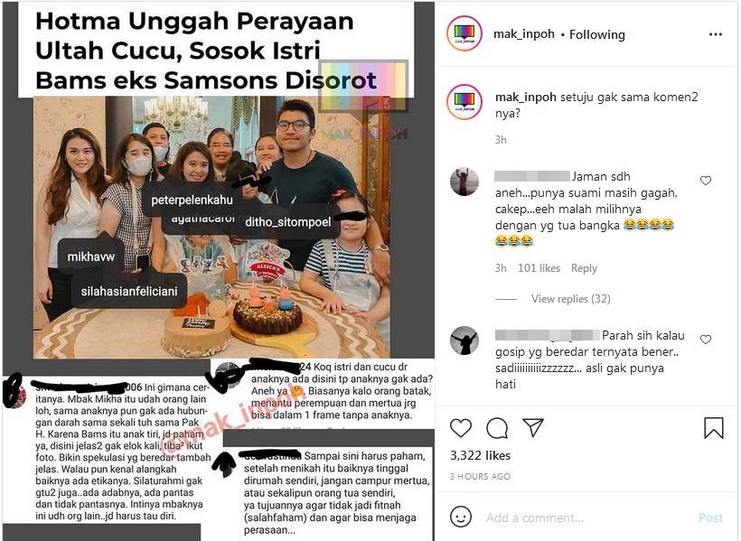 Hotma Sitompul Unggah Foto Perayaan Ultah Cucu, Sosok Istri Bams Eks Samsons Jadi Sorotan