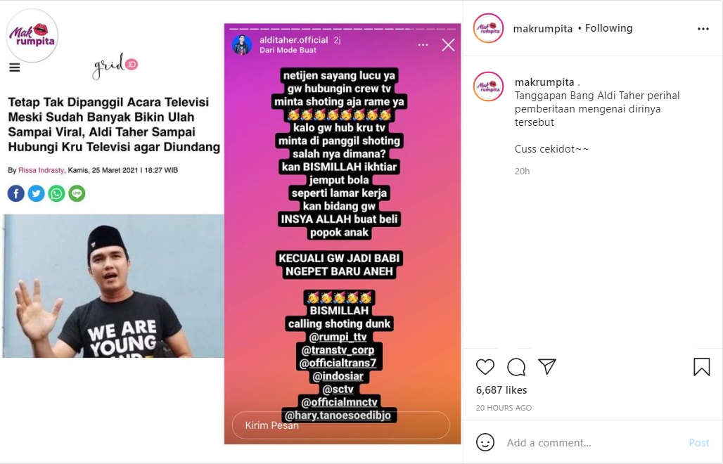 Aldi Taher Tanggapi Begini Usai Pernyataannya Soal Hubungi Kru TV agar Diundang Tuai Reaksi Sinis
