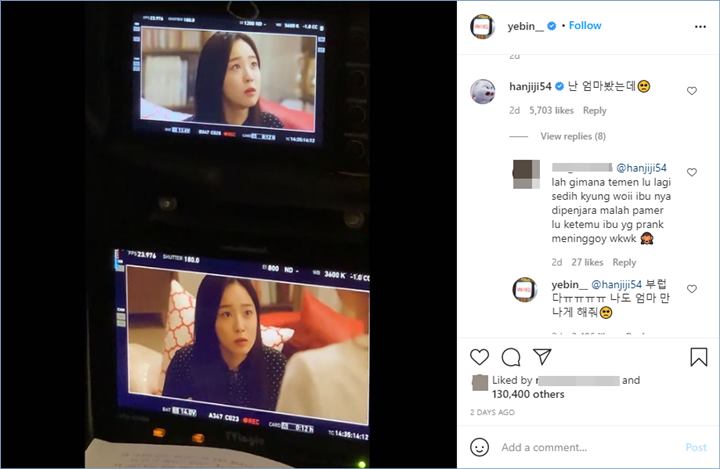 han ji hyun menggoda choi ye bin melalui komentar di instagram dan saling berinteraksi