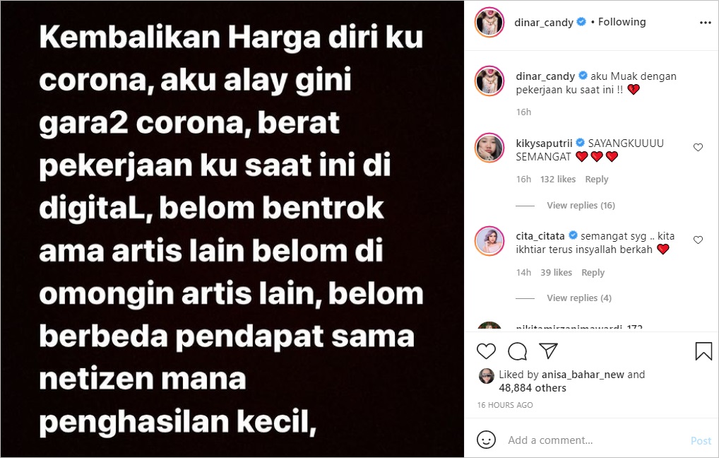 Curhat Soal Penghasilan Kecil Hingga Akui Muak dengan Pekerjaan, Dinar Candy Salahkan Corona?