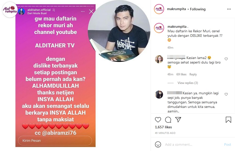 Gara-gara Ini, Aldi Taher Sesumbar Ingin Daftarkan Akun YouTubenya ke Rekor MURI