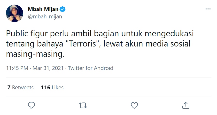 Mbah Mijan Sebut Figur Publik Perlu Beri Edukasi Tentang Bahaya Teroris pada Publik, Tuai Kontra