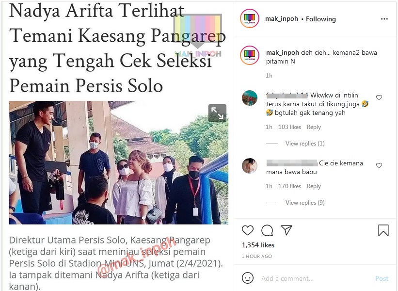 Terciduk Temani Kaesang Saat Cek Seleksi Pemain Persis Solo, Nadya Arifta Malah Kena Sindir