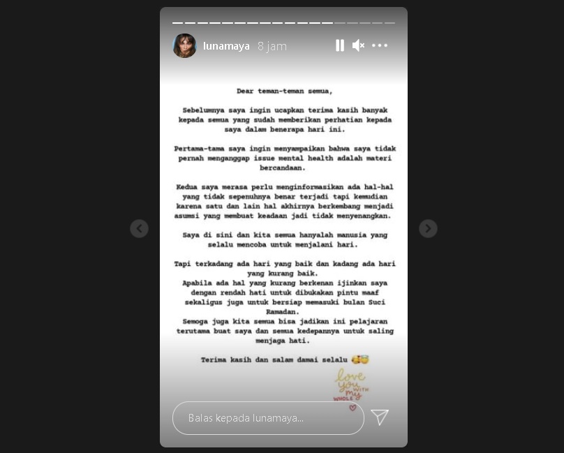 Bantah Remehkan Kesehatan Mental, Luna Maya Sampaikan Klarifikasi dan Permohonan Maaf