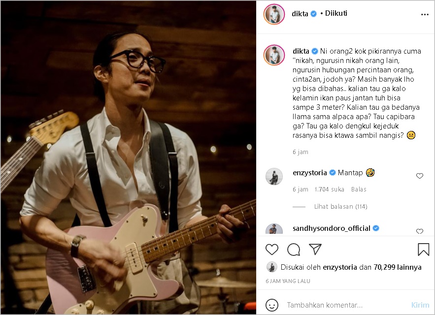 Dikta Beri Pesan Menohok Soal Kehidupan Asmara Kerap \'Diusik\', Komentar Singkat Enzy Storia Diserbu