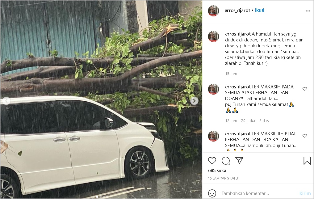 Mobil Erros Djarot Ringsek Tertimpa Pohon Tumbang, Saksi Mata Beber Sempat Alami Kejadian Aneh