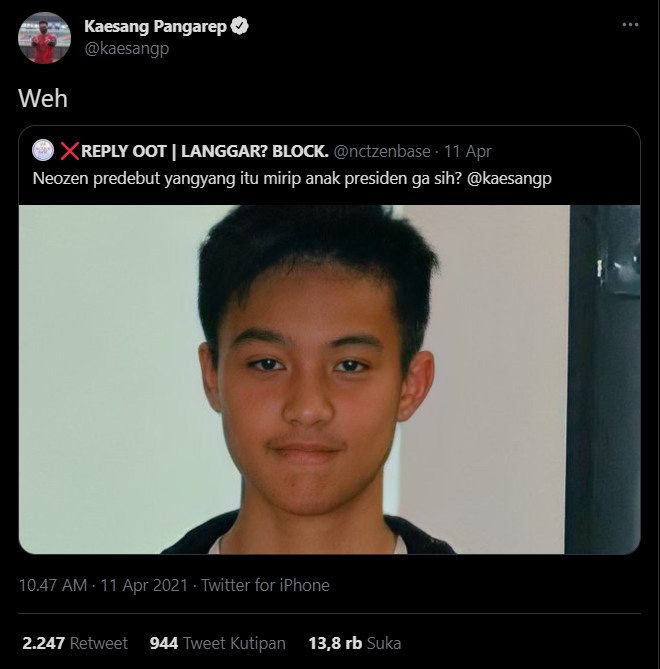 Kaesang Pangarep Tanggapi Soal Dirinya Disebut Mirip Yangyang WayV, Nama Baim Wong Ikut Terseret