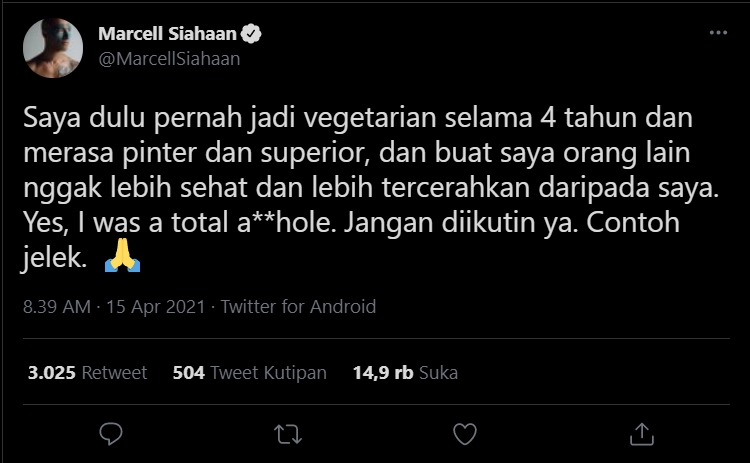 Marcell Siahaan Curhat Menyesal Pernah Jadi Vegetarian Hingga Merasa Superior, Tuai Kontra
