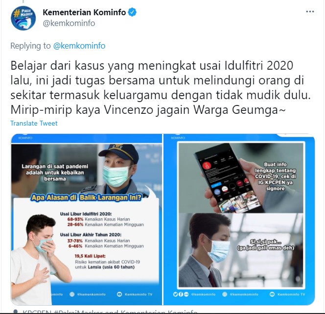 Usai SuJu, Kini Kemkominfo Gunakan Potongan Adegan di \'Vincenzo\' Larang Warga Mudik Lebaran