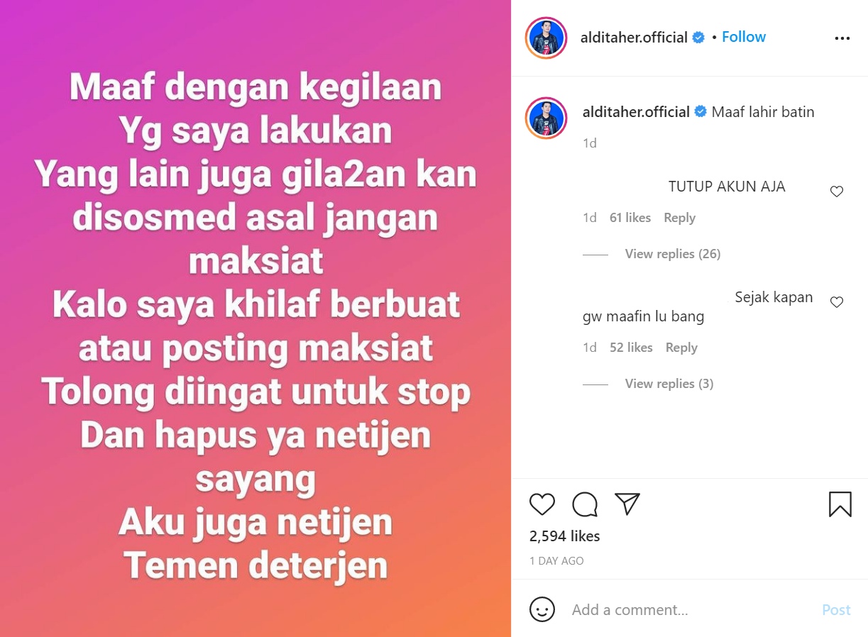 Aldi Taher Minta Maaf Soal Postingan di Media Sosial, Suami Salsabilih Langsung Diminta Begini