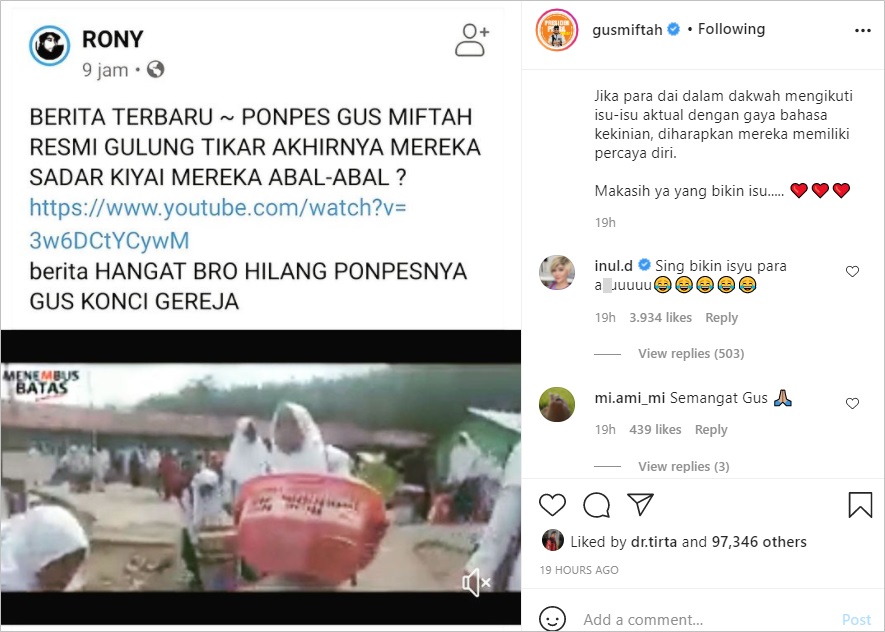 Gus Miftah Respons Kalem Pesantrennya Diisukan Gulung Tikar, Inul Daratista Nimbrung Justru \'Ngegas\'