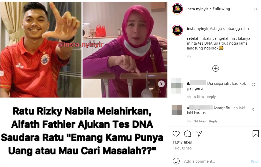 Alfath Fathier Minta Tes DNA Usai Ratu Rizky Nabila Melahirkan, Kerabat Berang Beri Sindiran Keras