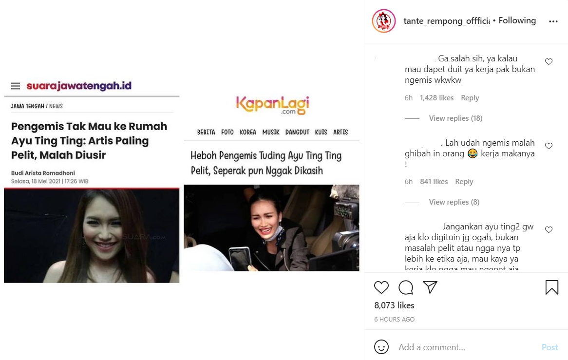 Pengemis Sebut Ayu Ting Ting Artis Paling Pelit, Netizen Justru \'Pasang Badan\' dan Beri Pembelaan