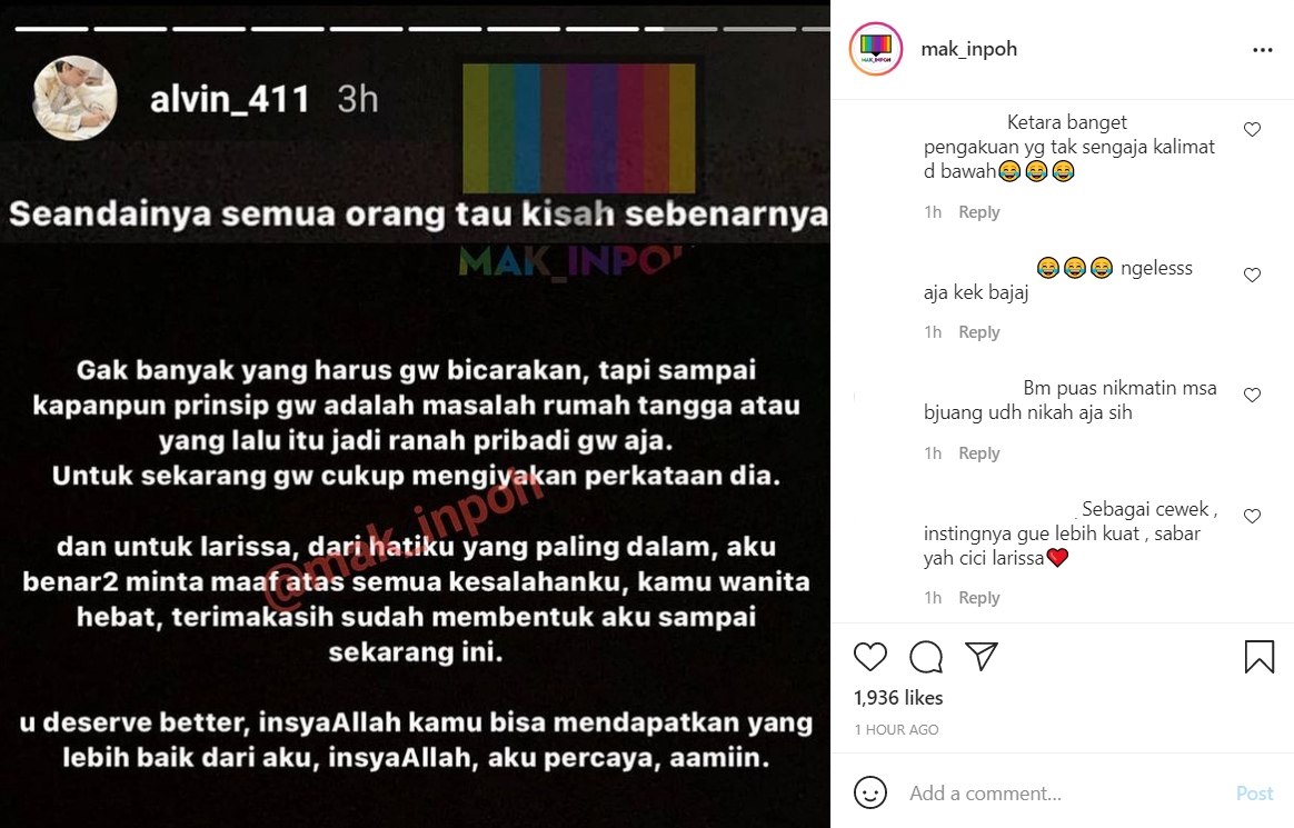Larissa Chou Blak-blakan Bongkar Aib Suami, Alvin Faiz Beri Respons Begini Justru Ditanggapi Sinis