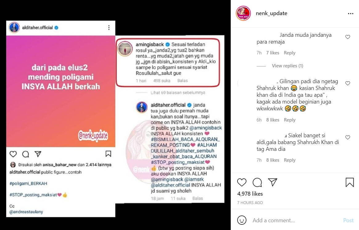 Aming Sentil Postingan Aldi Taher Soal Poligami, Netizen Justru Salfok Akan Hal Ini
