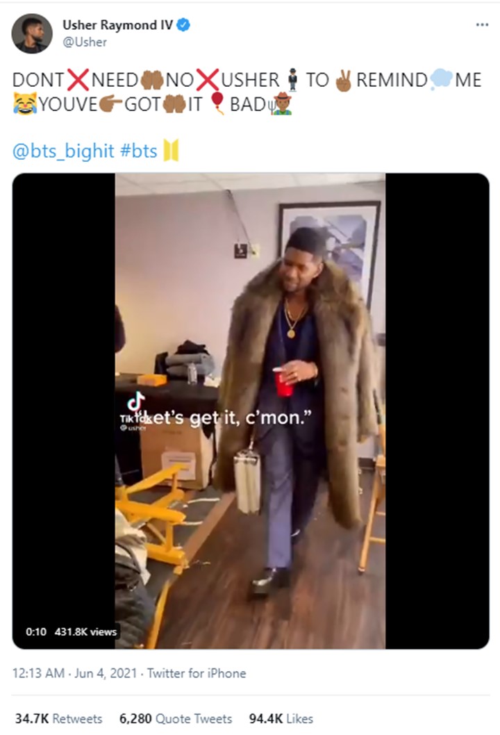 Lirik Lagu BTS \'Butter\' Sebut Nama Usher, Jadi Viral Usai Diparodikan Sang Penyanyi