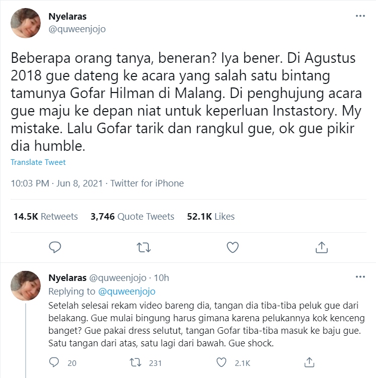 Gofar Hilman Dituding Lakukan Pelecehan Seksual pada Wanita Ini, Ungkap Alasan Baru Buka Suara